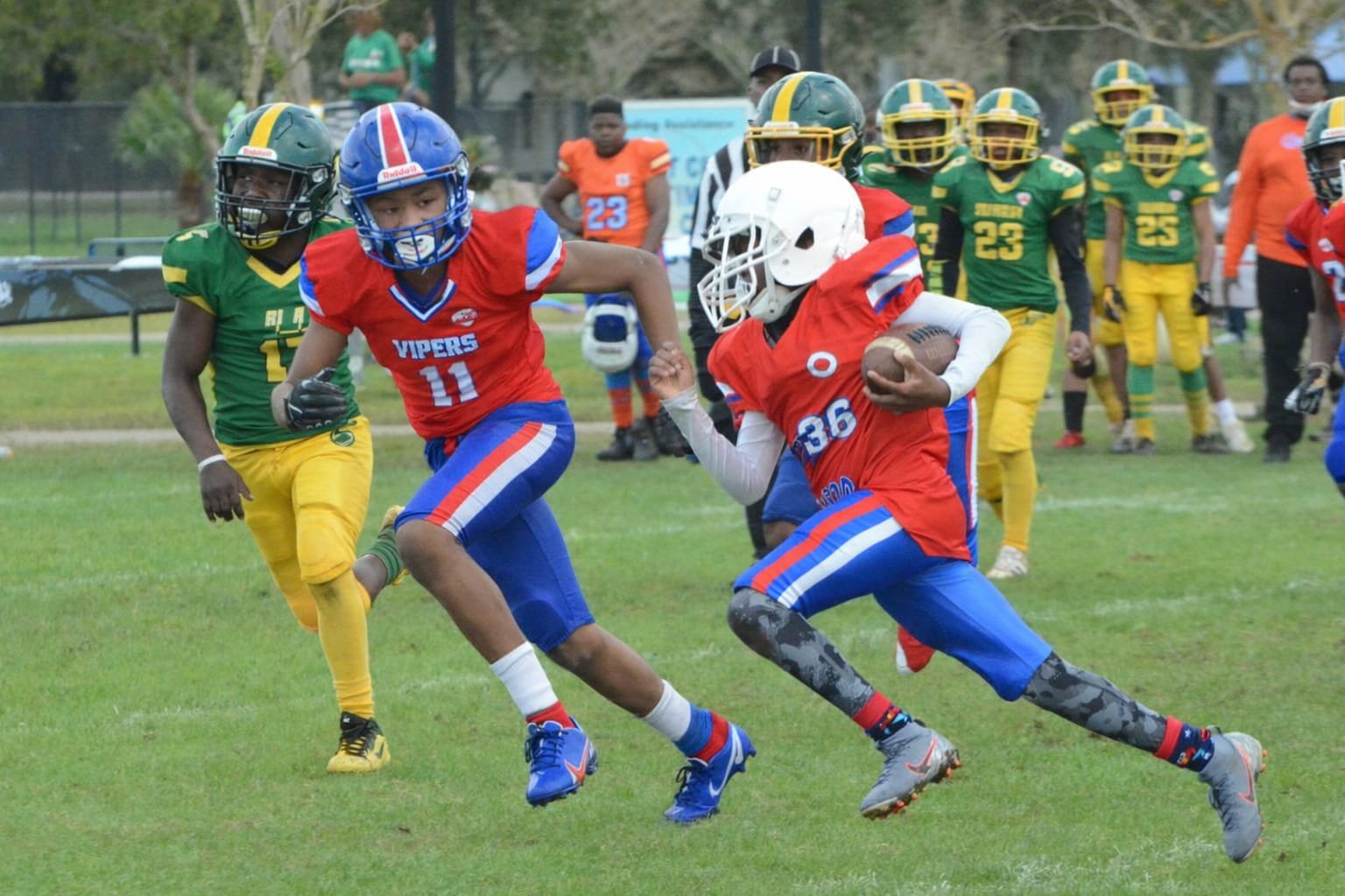 Youth football players in action
